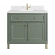 James Martin Vanities 503-V36-SC-1WZ - Chicago 36'' Single Vanity, Smokey Celadon, w/ Single Hole 3CM White Zeus Silestone®