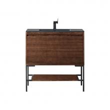 James Martin Vanities 801V35.4WLTMBKCHB - Milan 35.4'' Single Vanity Cabinet, Mid Century Walnut, Matte Black w/Charcoal Black Com