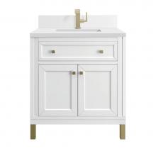 James Martin Vanities 503-V30-GW-1WZ - Chicago 30'' Single Vanity, Glossy White, w/ Single Hole 3CM White Zeus Silestone®