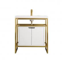 James Martin Vanities C105V31.5RGDSCGWWG - Boston 31.5'' Stainless Steel Sink Console, Radiant Gold w/ Glossy White Storage Cabinet
