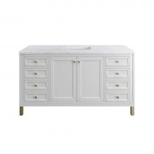 James Martin Vanities 503-V60S-GW-3CAR - Chicago 60'' Single Vanity, Glossy White, w/ 3 CM Carrara Marble Top
