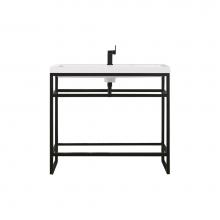 James Martin Vanities C105V39.5MBKWG - Boston 39.5'' Stainless Steel Sink Console, Matte Black w/ White Glossy Composite Counte