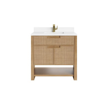 James Martin Vanities D225-V36-SSO-1WZ - Solene 36'' Single Vanity, Seaside Oak, w/ Single Hole 3 CM White Zeus Quartz Top &