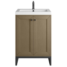 James Martin Vanities 533V24WLWMBKWG - Chianti 24'' Single Vanity, Walnut Whisper, Matte Black, w/ White Glossy Composite Stone