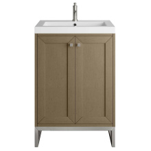 James Martin Vanities 533V24WLWBNKWG - Chianti 24'' Single Vanity, Walnut Whisper, Brushed Nickel, w/ White Glossy Composite St