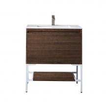 James Martin Vanities 801V31.5WLTGWGW - Milan 31.5'' Single Vanity Cabinet, Mid Century Walnut, Glossy White w/Glossy White Comp