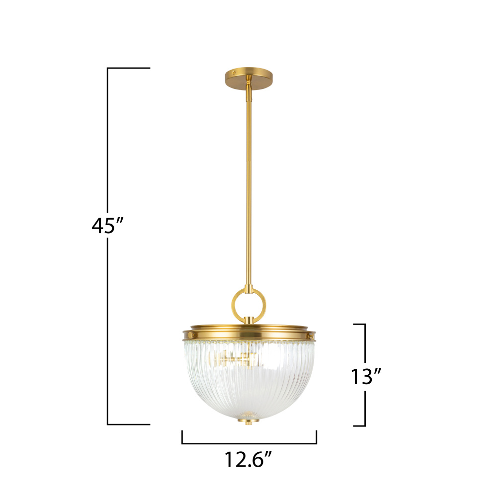 Myla 2 Light Pendant, Vintage Brass with Ribbed Glass Glassware