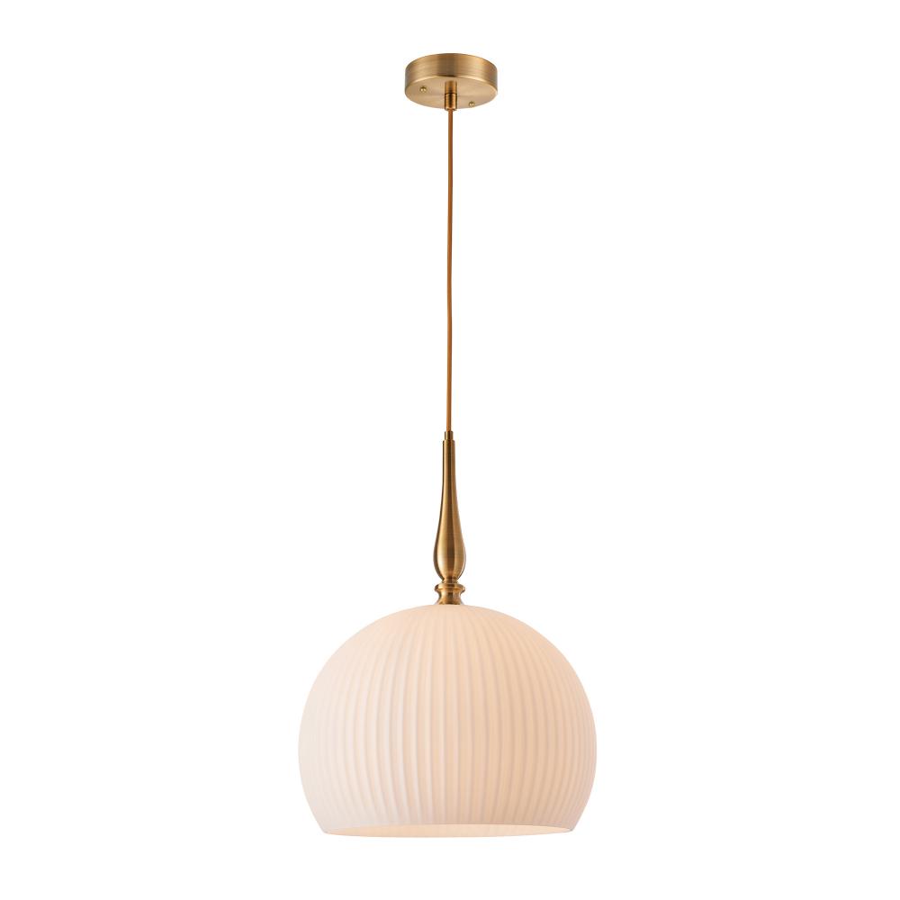 Kate 1 Light Pendant 10&#34;, Brushed Brass with Ribbed Glassware