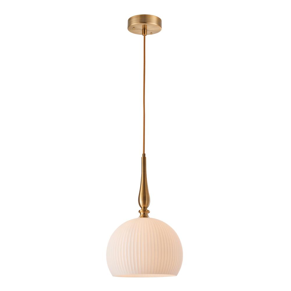Kate 1 Light Pendant 14&#34;, Brushed Brass with Ribbed Glassware