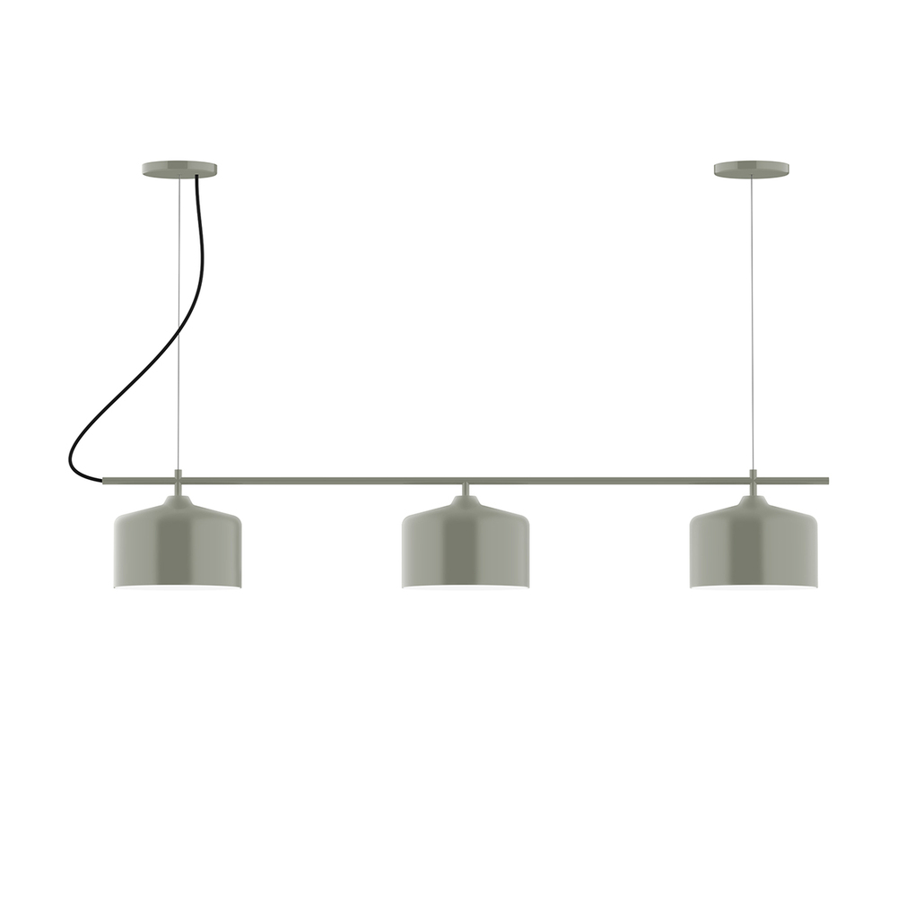 3-Light Linear Axis Chandelier with White SJT Cord, Moss Green