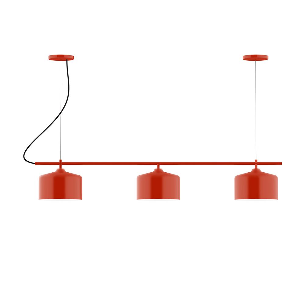 3-Light Linear Axis Chandelier with White SJT Cord, Vermillion