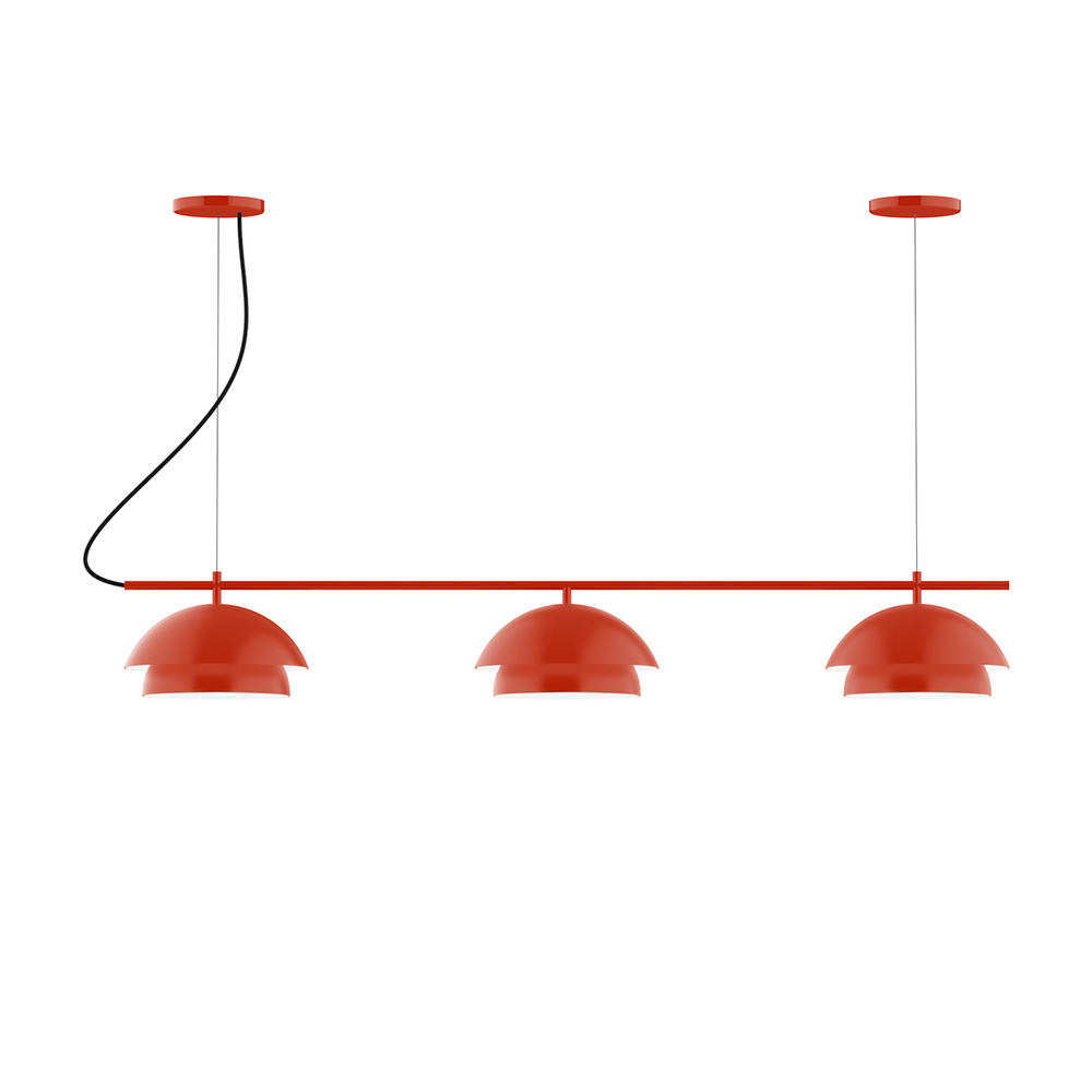 3-Light Linear Nest LED Chandelier with White SJT Cord, Vermillion