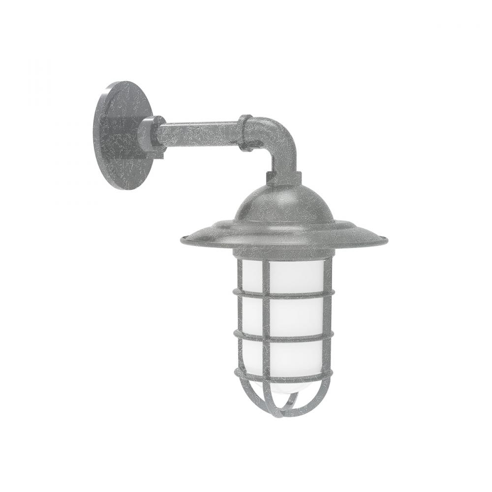 Vaportite, Style A shade, single wall mount with clear glass and cast guard, Painted Galvanized