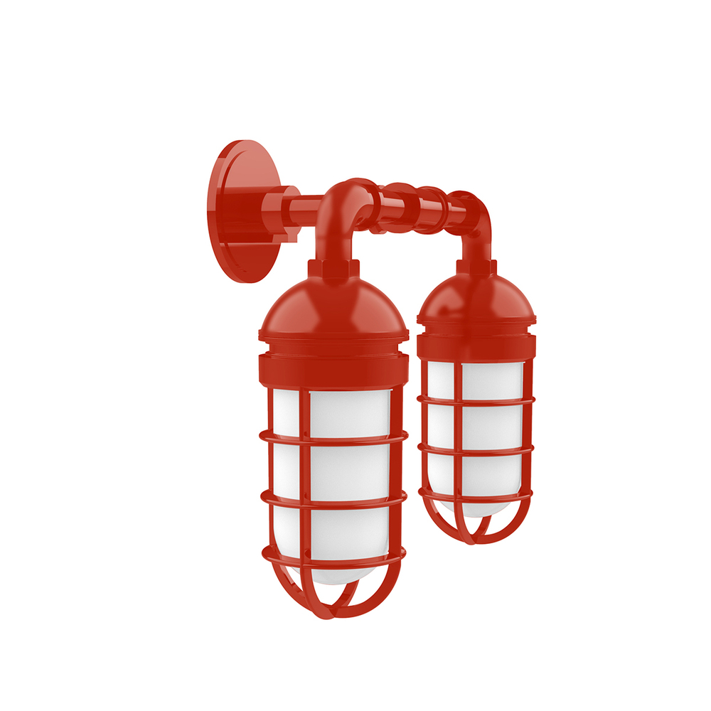 Vaportite, no shade, double wall mount with clear glass and cast guard, Vermillion
