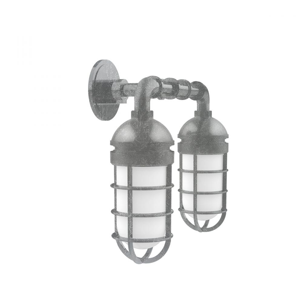 Vaportite, no shade, double wall mount with clear glass and cast guard, Painted Galvanized