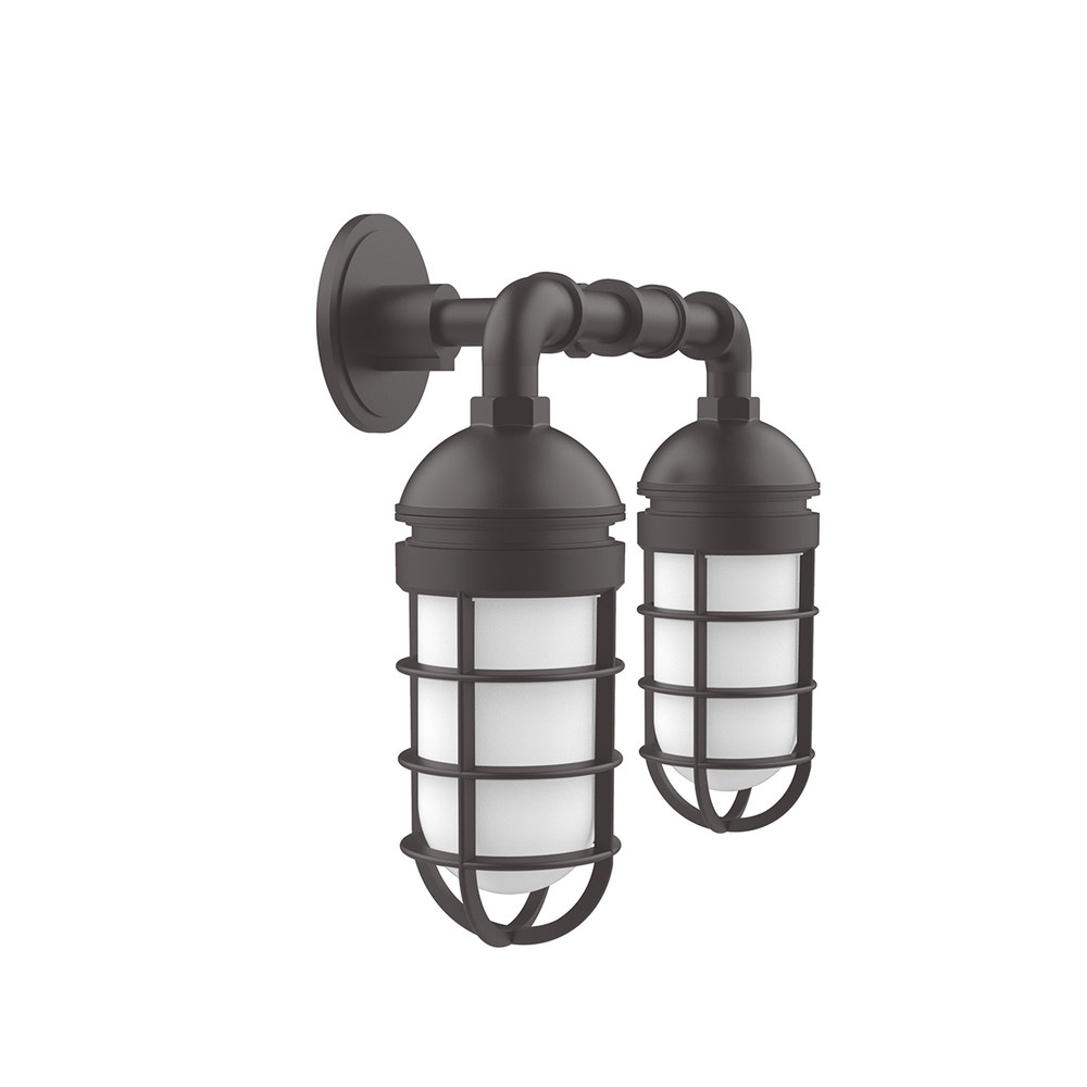 Vaportite, no shade, double wall mount with clear glass and cast guard, Bronze Matte