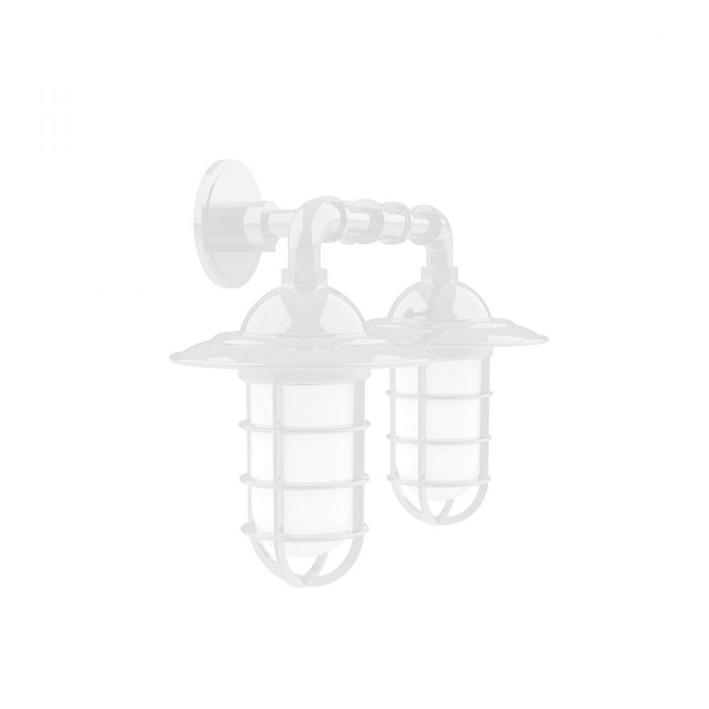 Vaportite, Style A shade, double wall mount with clear glass and cast guard, White