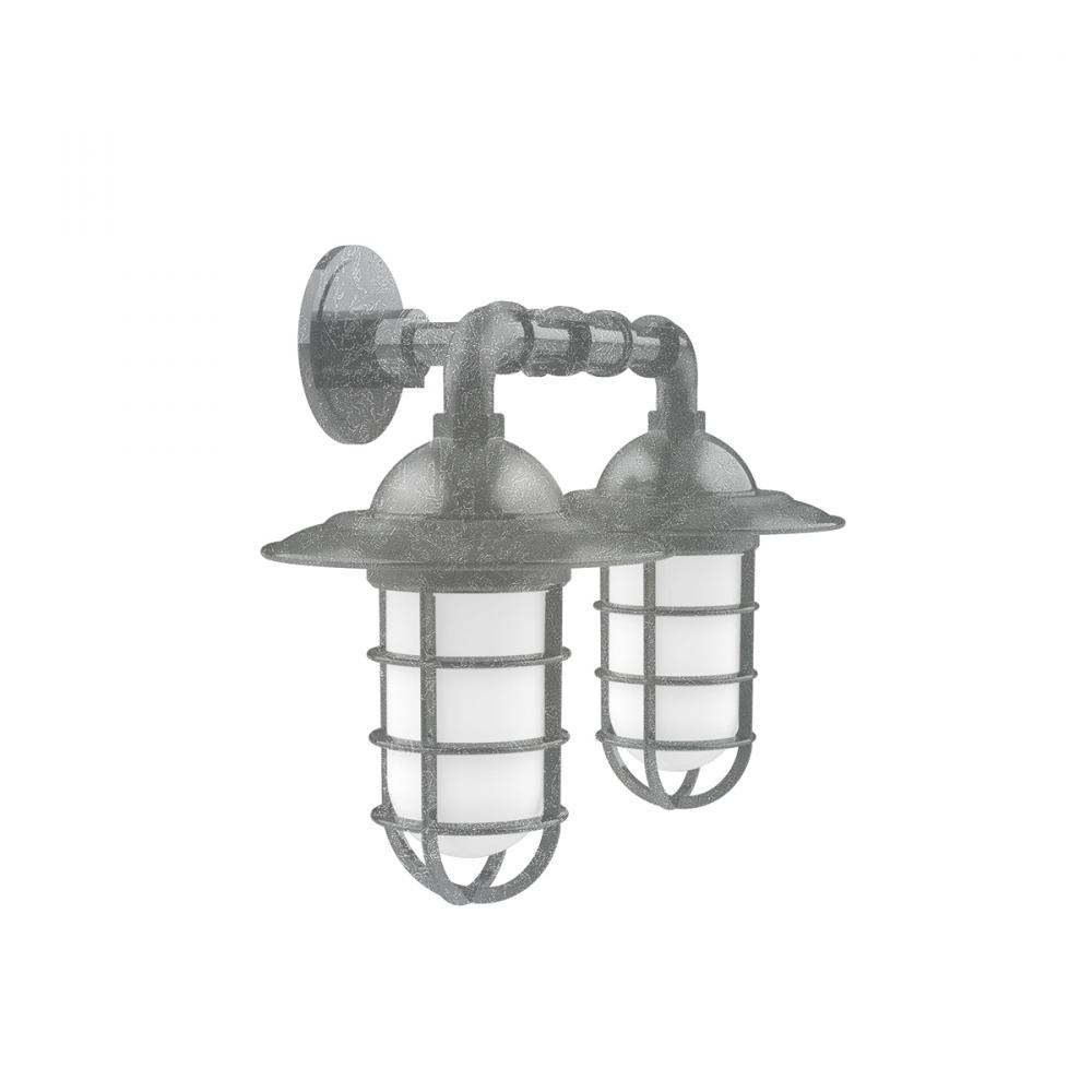 Vaportite, Style A shade, double wall mount with clear glass and cast guard, Painted Galvanized