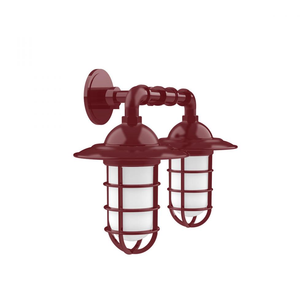 Vaportite, Style A shade, double wall mount with clear glass and cast guard, Barn Red