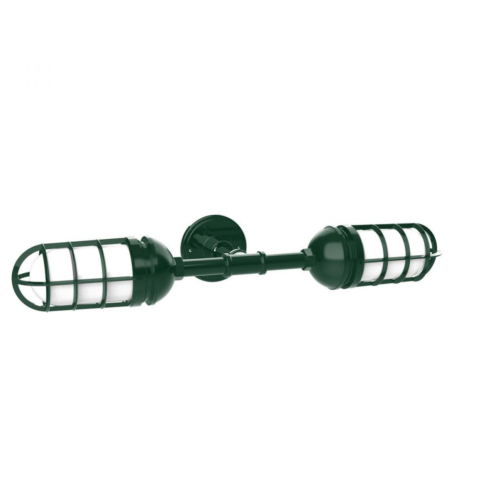 Vaportite, no shade, double wall mount with clear glass and cast guard, Forest Green