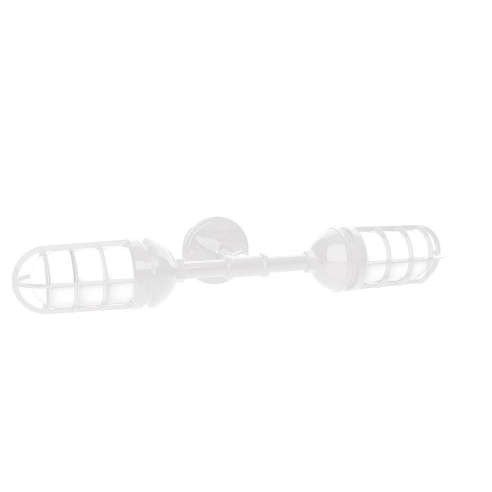 Vaportite, no shade, double wall mount with clear glass and cast guard, White