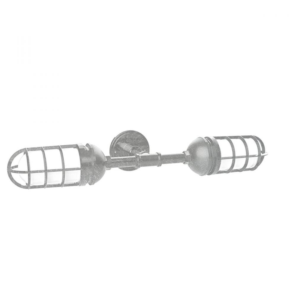 Vaportite, no shade, double wall mount with clear glass and cast guard, Painted Galvanized