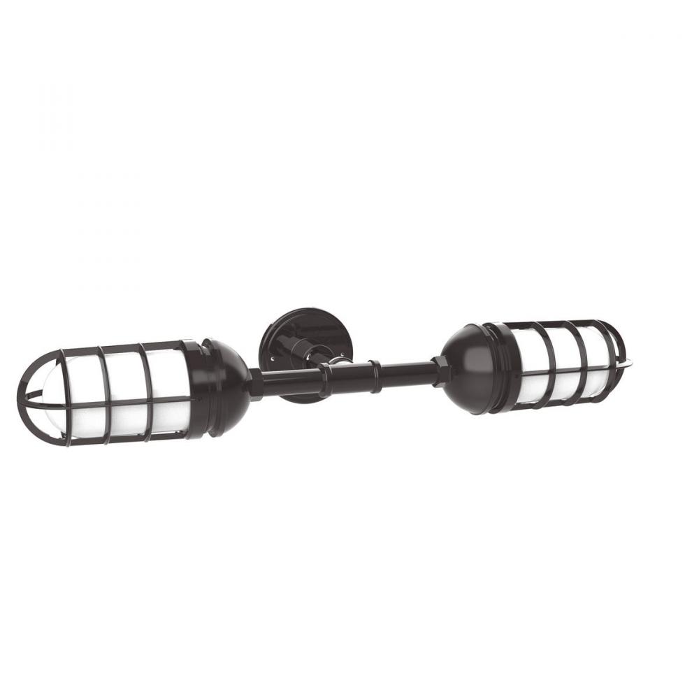 Vaportite, no shade, double wall mount with clear glass and cast guard, Architectural Bronze
