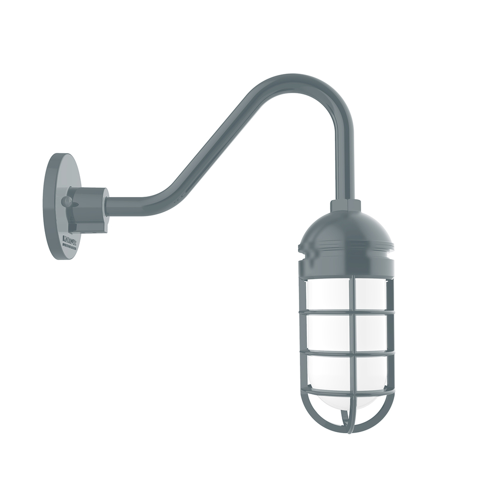 Vaportite, no shade, gooseneck wall mount with clear glass and cast guard, Slate Gray