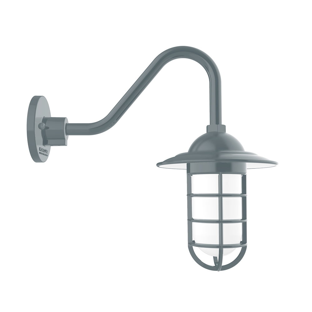 Vaportite, Style A shade, gooseneck wall mount with clear glass and cast guard, Slate Gray