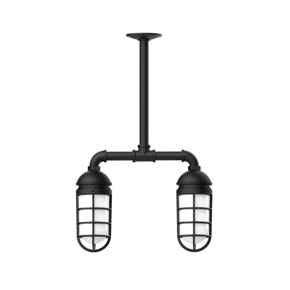 Vaportite, 2-light stem hung pendant with clear glass and cast guard, Black