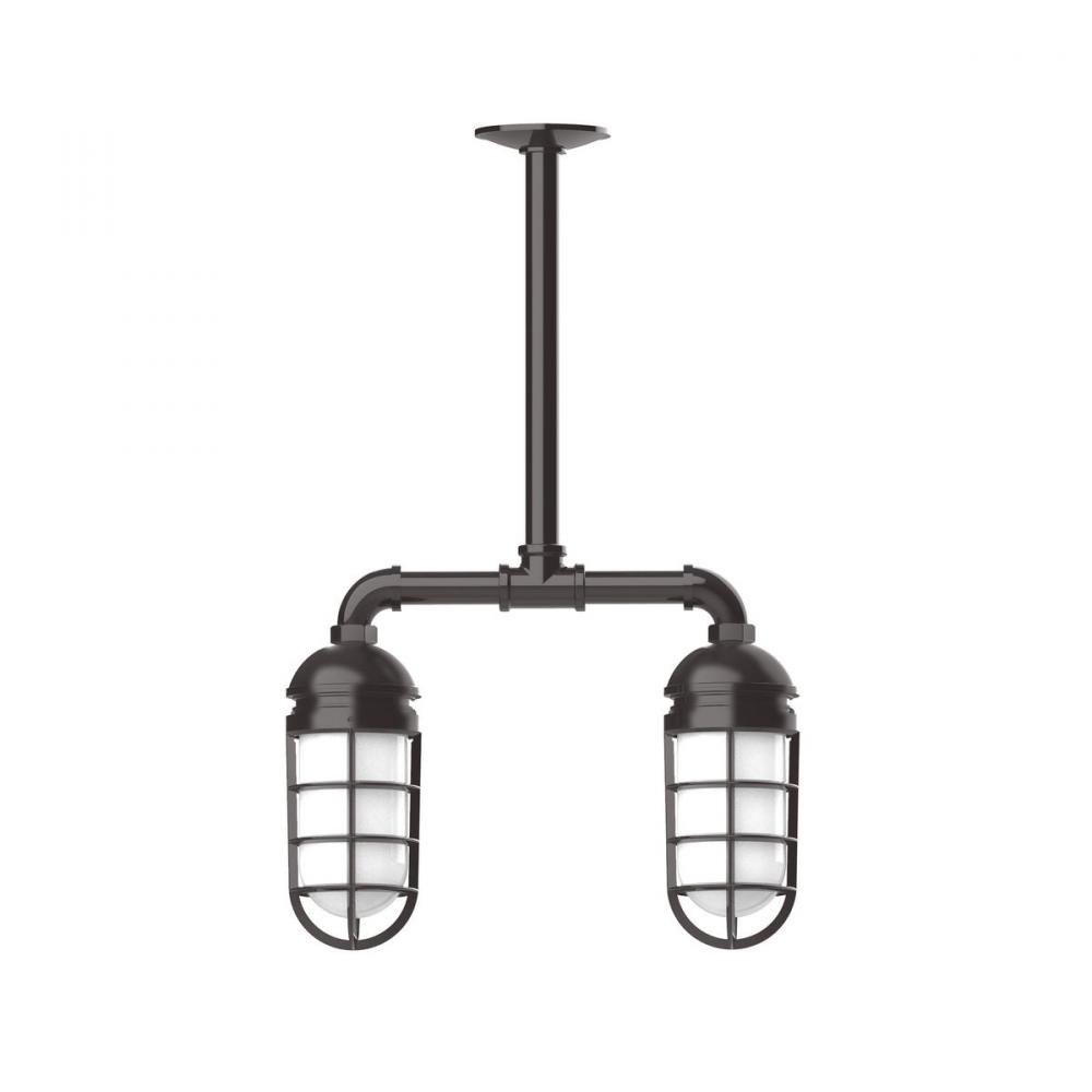 Vaportite, 2-light stem hung pendant with clear glass and cast guard, Architectural Bronze