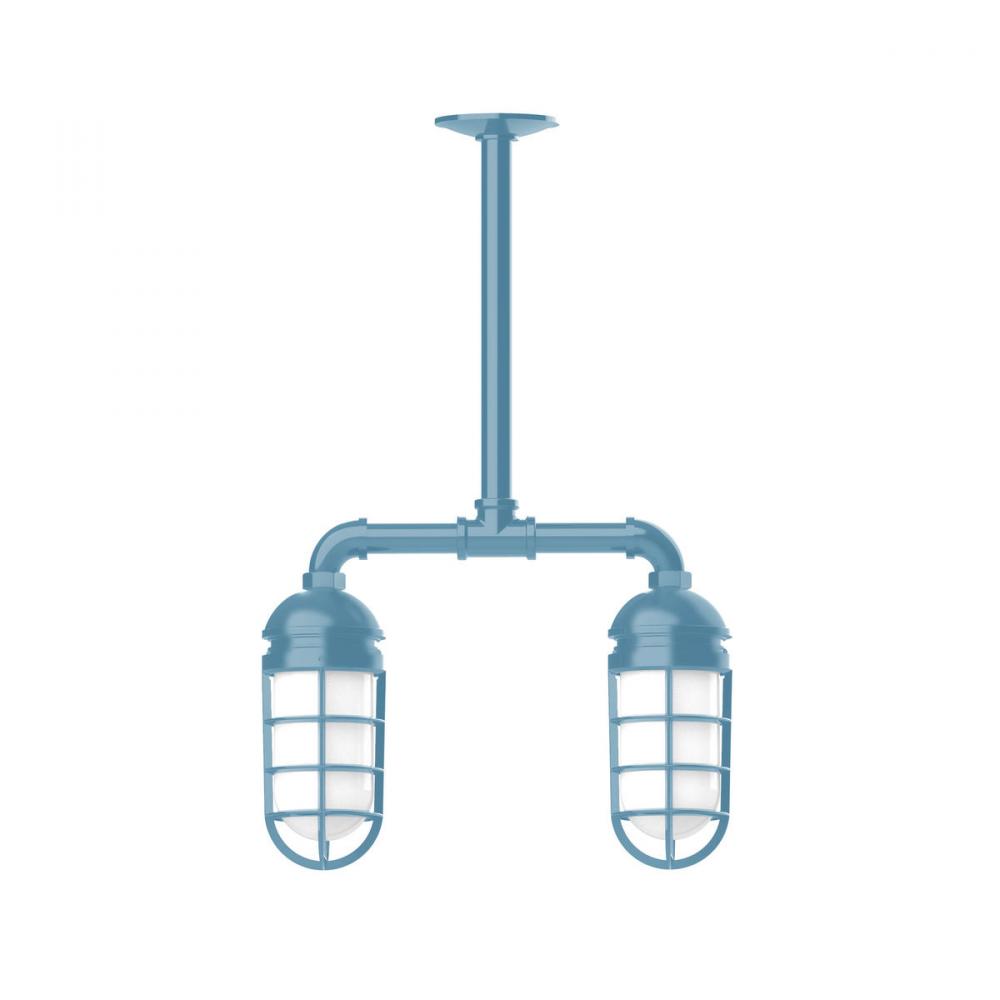 Vaportite, 2-light stem hung pendant with clear glass and cast guard, Light Blue