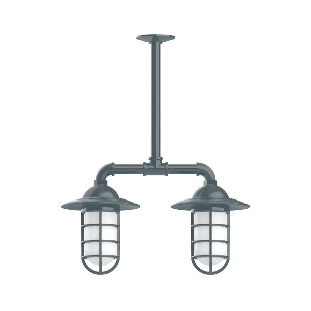 Vaportite, Style A shade, 2-light stem hung pendant with clear glass and cast guard, Slate Gray