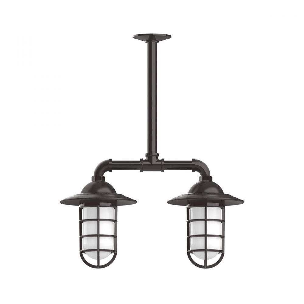 Vaportite, Style A shade, 2-Lt stem hung pendant w/ clear glass & cast guard, Architectural Bronze