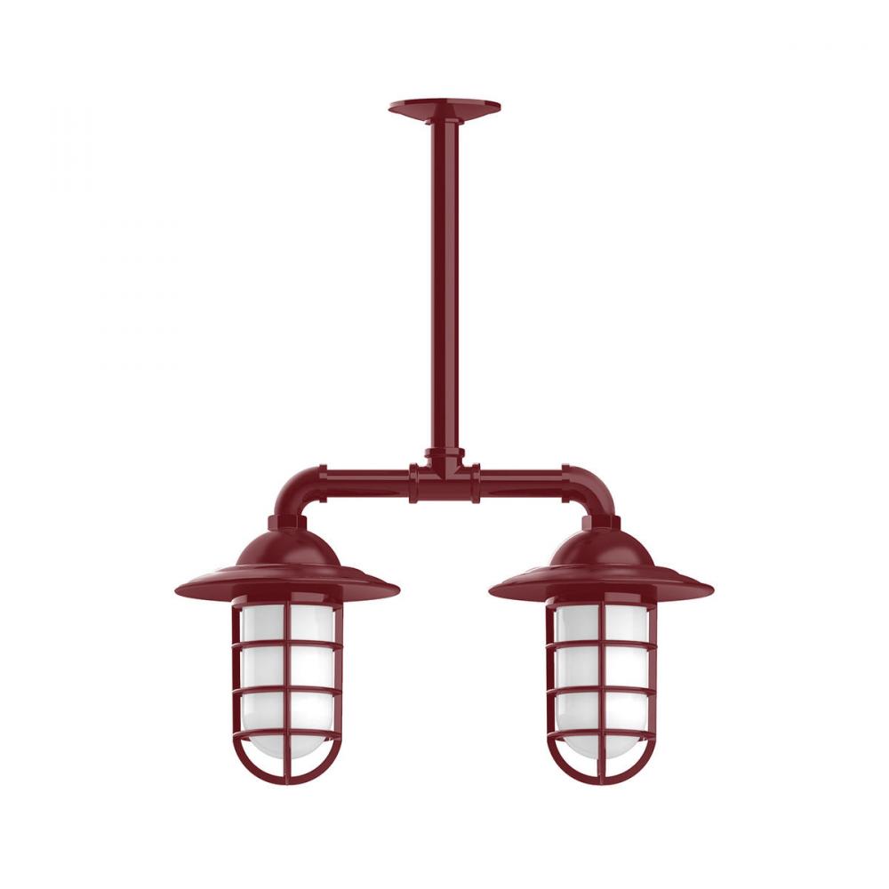 Vaportite, Style A shade, 2-light stem hung pendant with clear glass and cast guard, Barn Red