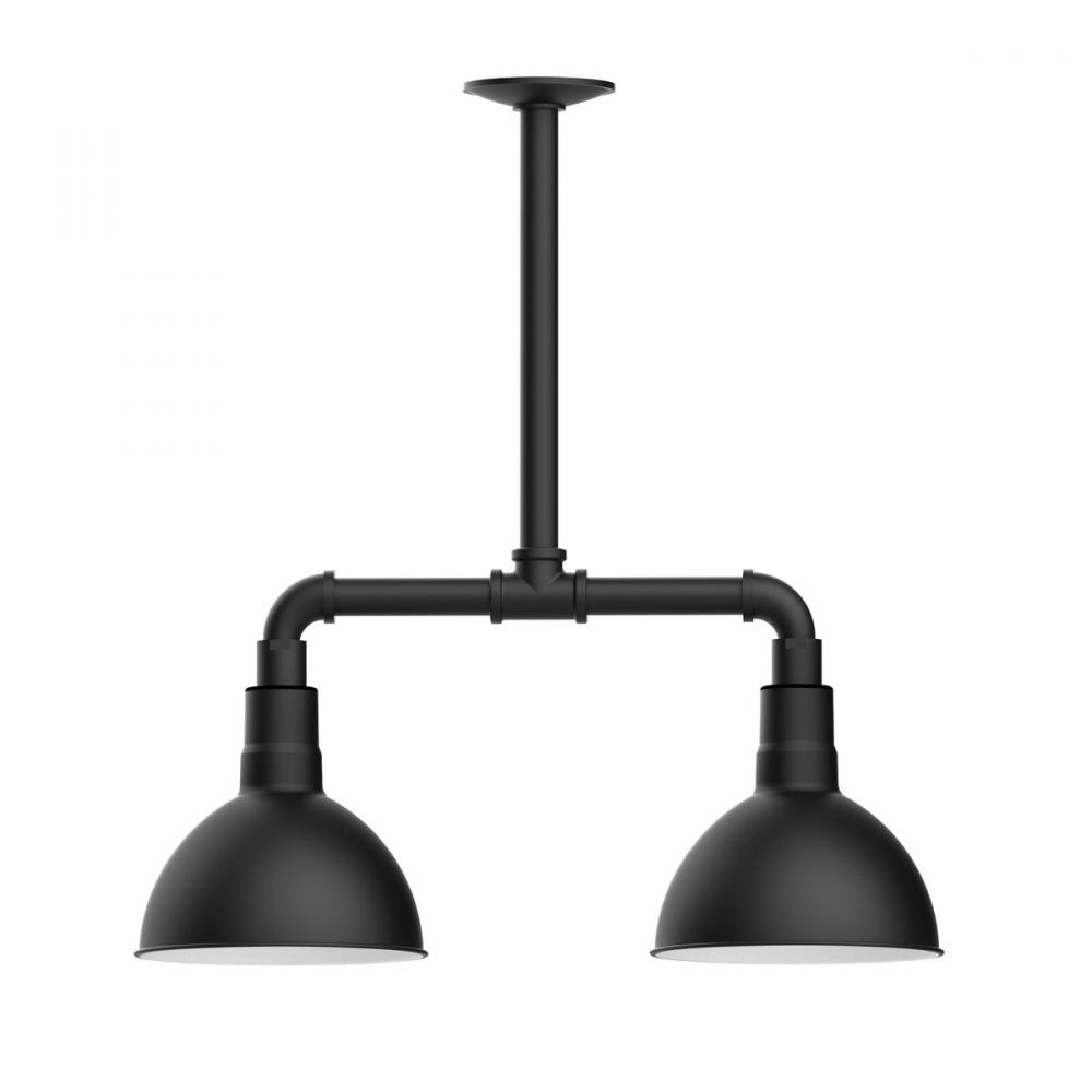 8&#34; Deep Bowl shade, 2-light stem hung pendant with wire grill, Black
