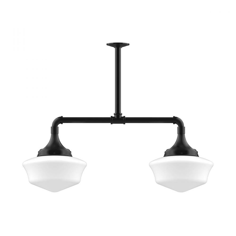 12&#34; Schoolhouse glass, 2-light stem hung pendant, Black