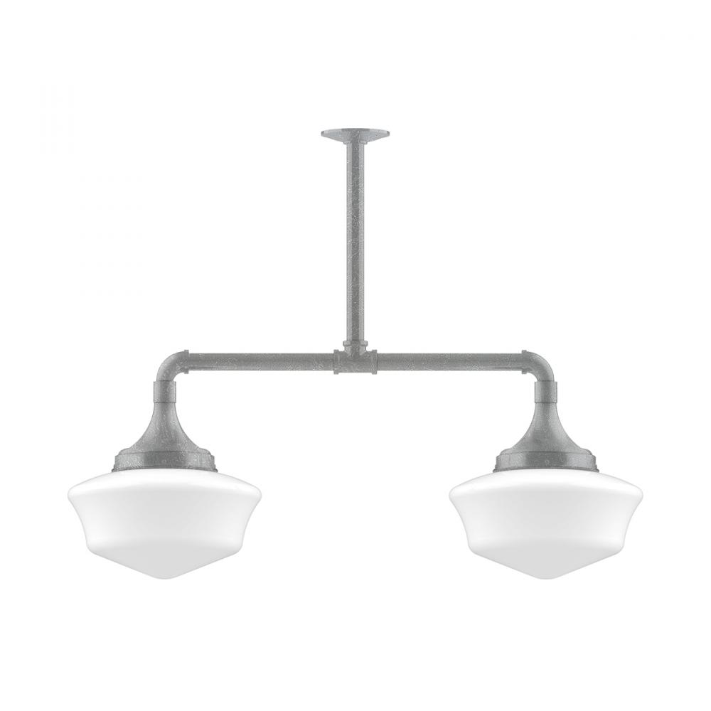 12&#34; Schoolhouse glass, 2-light stem hung pendant, Painted Galvanized