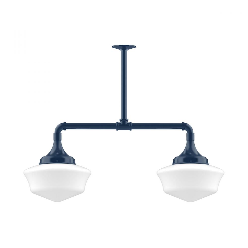 12&#34; Schoolhouse glass, 2-light stem hung pendant, Navy