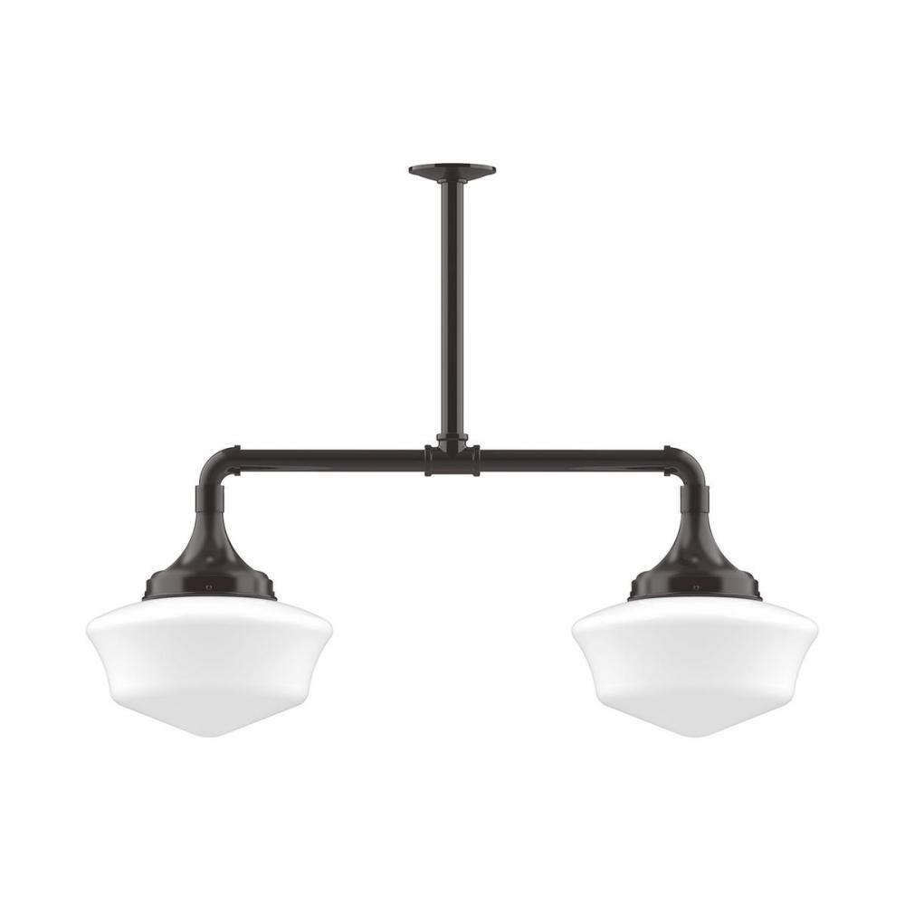 12&#34; Schoolhouse glass, 2-light stem hung pendant, Architectural Bronze