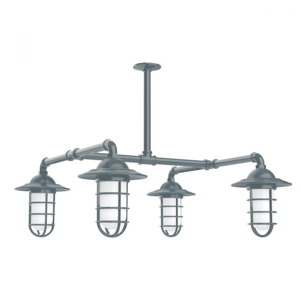 Vaportite, Style A shade, 4-light stem hung pendant with clear glass and cast guard, Slate Gray