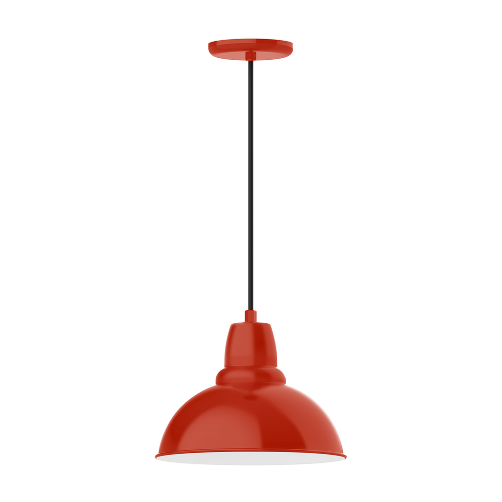 12&#34; Cafe shade, pendant with black cord and canopy, Vermillion