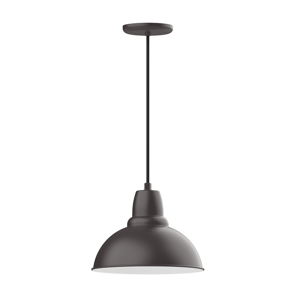 12&#34; Cafe shade, pendant with white cord and canopy, Bronze Matte