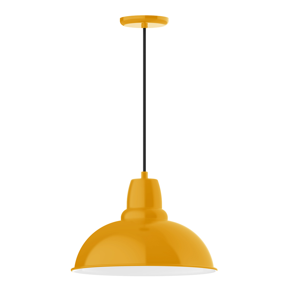 16&#34; Cafe shade, pendant with white cord and canopy, Bright Yellow