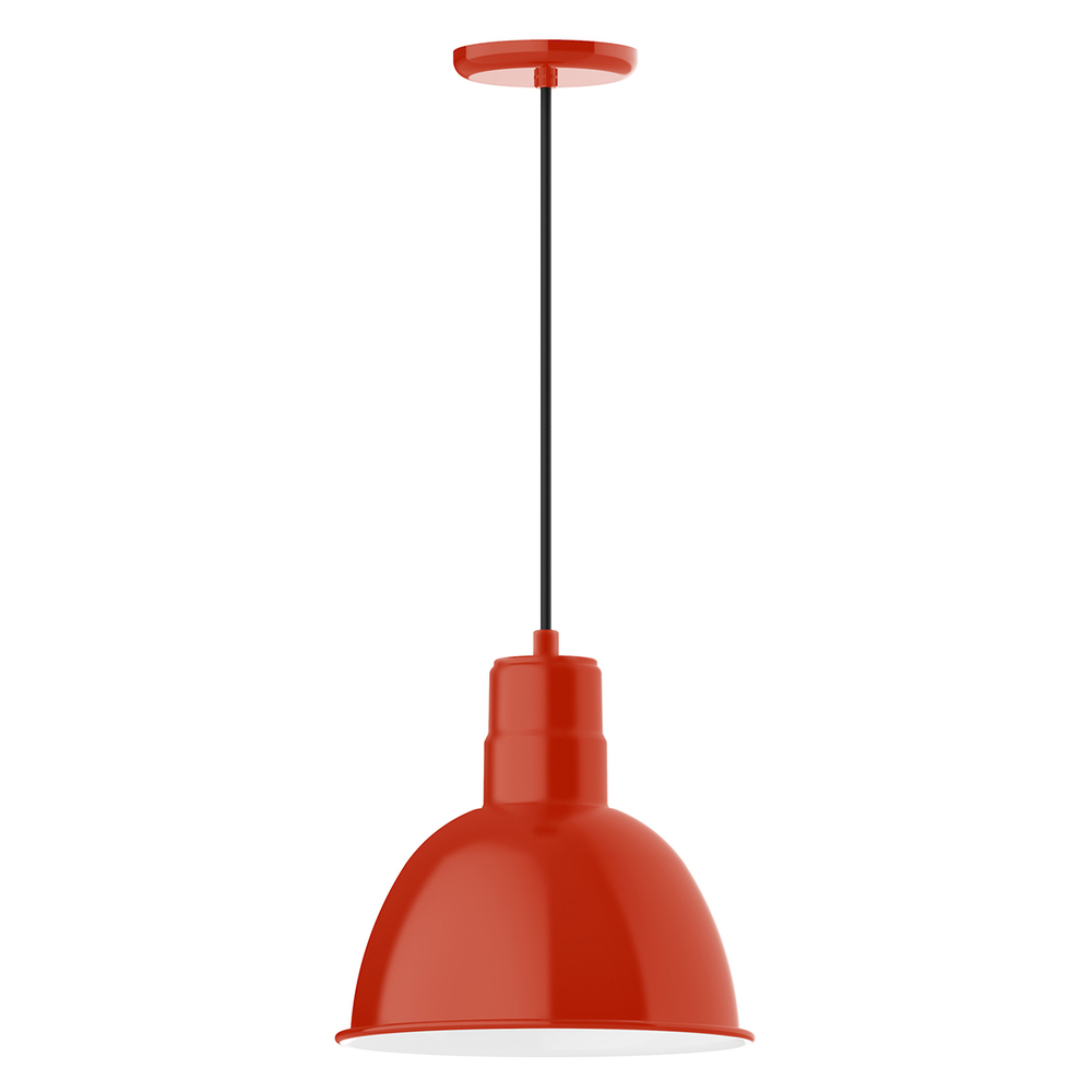 12&#34; Deep Bowl shade, pendant with white cord and canopy, Vermillion