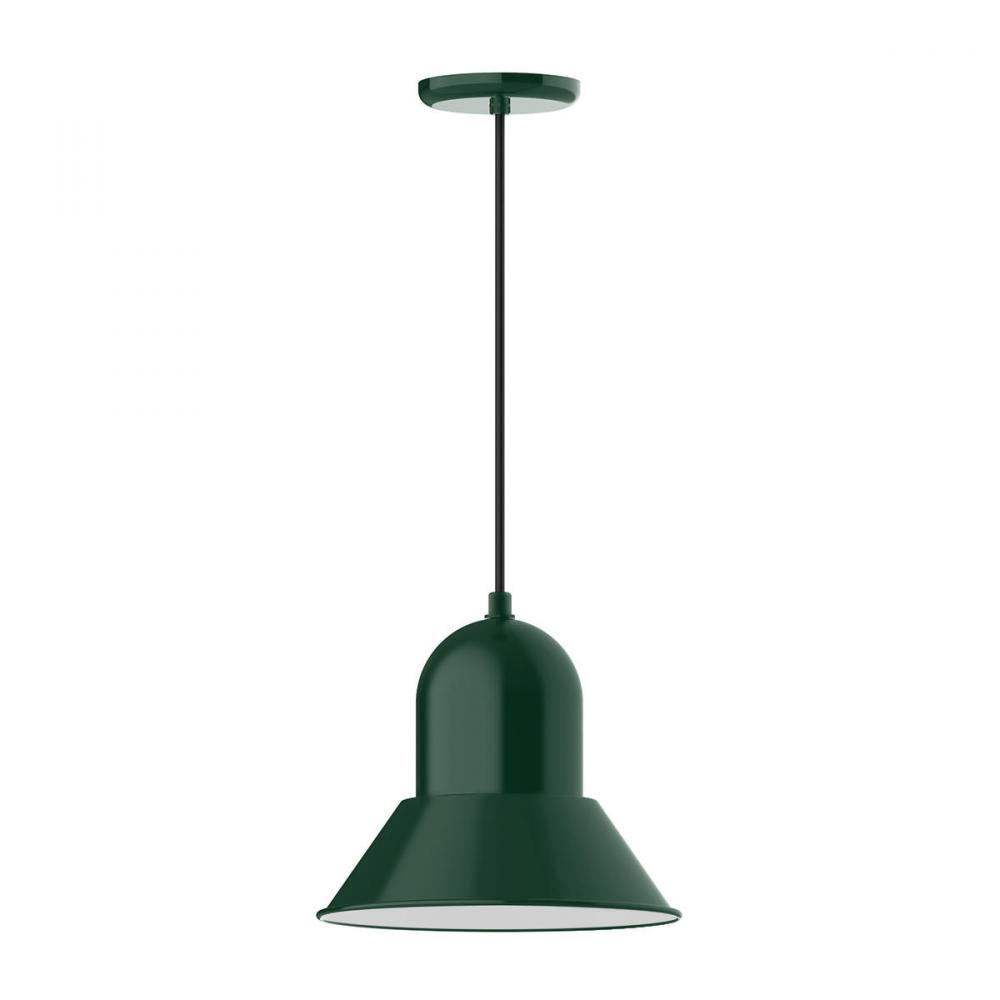 12&#34; Prima shade, pendant with neutral argyle fabric cord and canopy, Forest Green
