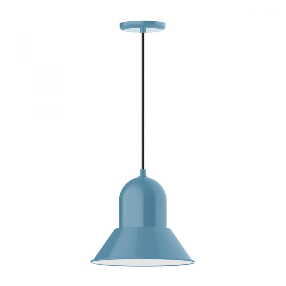 12&#34; Prima shade, pendant with neutral argyle fabric cord and canopy, Light Blue