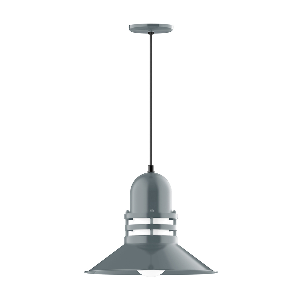 16&#34; Atomic shade, pendant with Gray and Yellow Dot Fabric Cord and canopy, Slate Gray