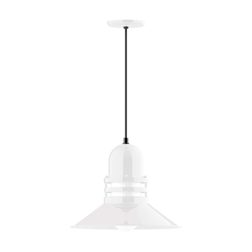 16&#34; Atomic shade, pendant with Gray and Yellow Dot Fabric Cord and canopy, White