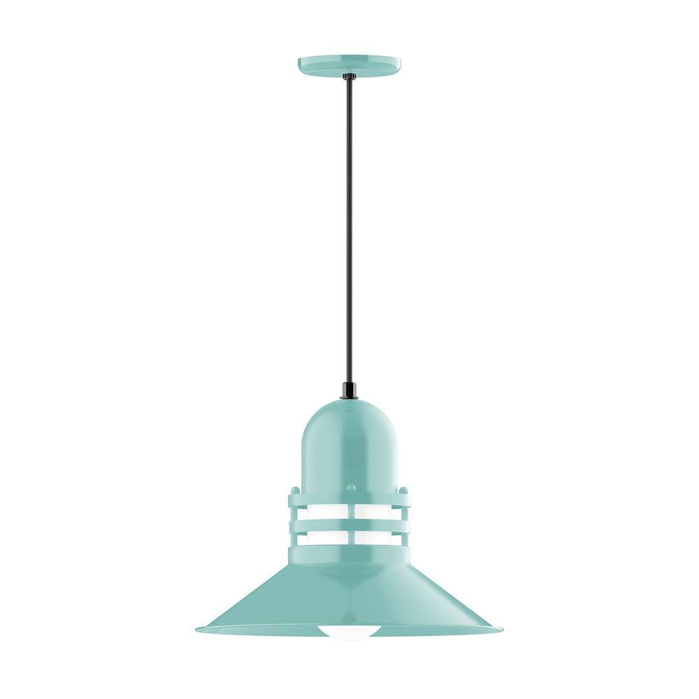 16&#34; Atomic shade, pendant with Gray and Yellow Dot Fabric Cord and canopy, Sea Green